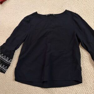 Women's Navy Embroidered Sleeve Blouse